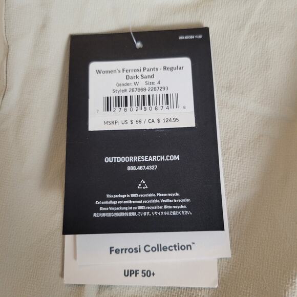 Outdoor Research Ferrosi Pants Womens Size 4 Beige Hiking Climbing UPF 50+ FLAWS - Picture 12 of 12